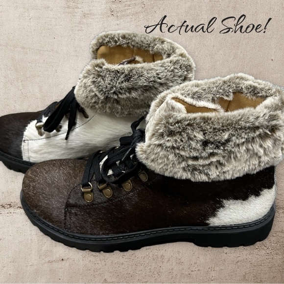 Myra Bag Shoes - Gift Genuine Cowhide & Leather Bootie Fur combat ankle black white sz 10 new